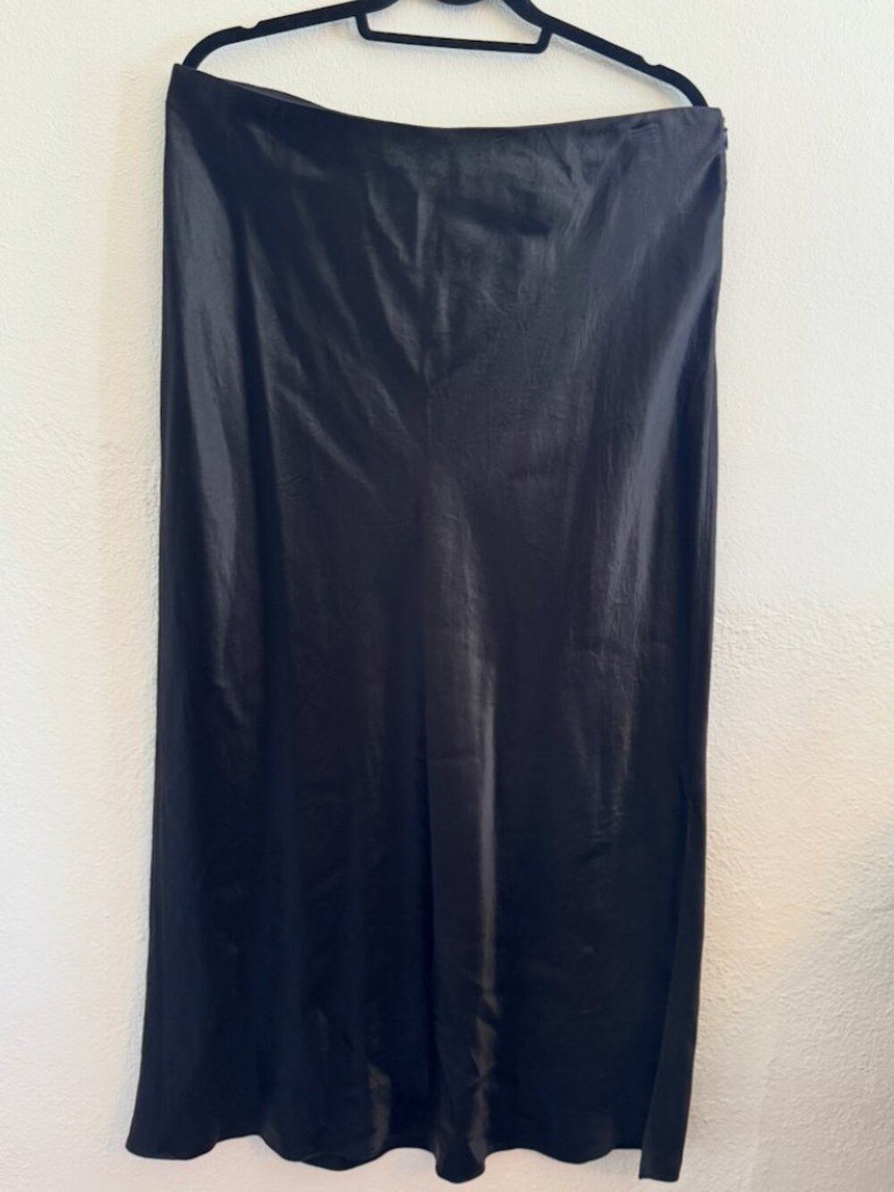 Vince Satin Maxi Skirt | Black | Size XL | Satin Bias Column | Side Slit